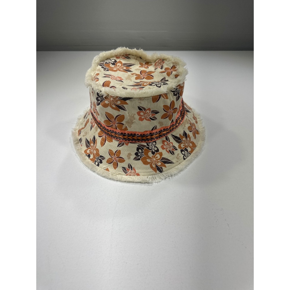 Disney Parks Moana Tropical Floral Frayed Bucket Hat Cream Orange OSF